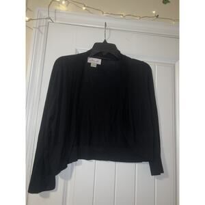 Jessica H women’s black cardigan open 3/4 sleeve mini cropped rayon/nylon large